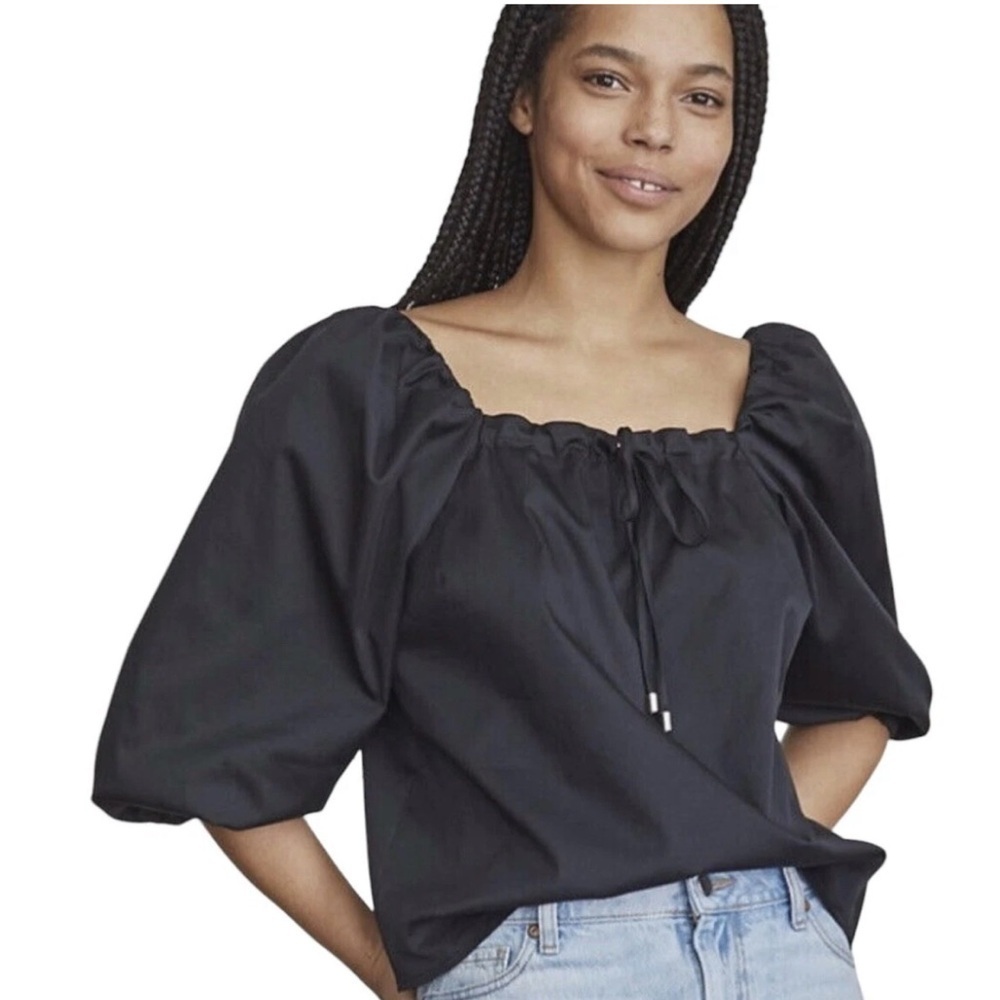 Elizabeth & James Black Silky Peasant Style Blouse